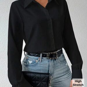 SHEIN Black Fitted Long Sleeve Button Down Shirt